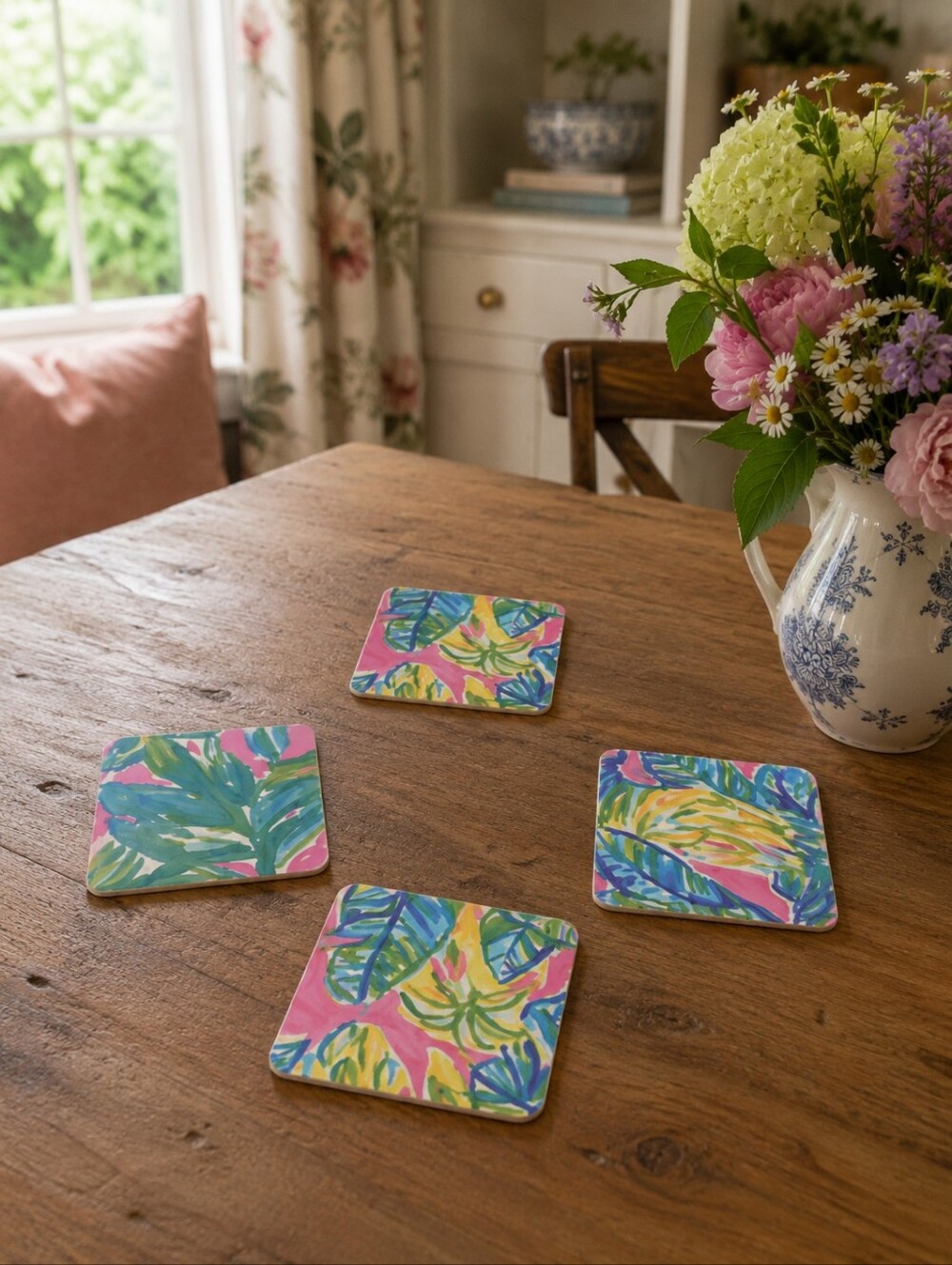 Set Of 4 Handmade Coasters Preppy Coastal Entertaining Cottage Entertaining